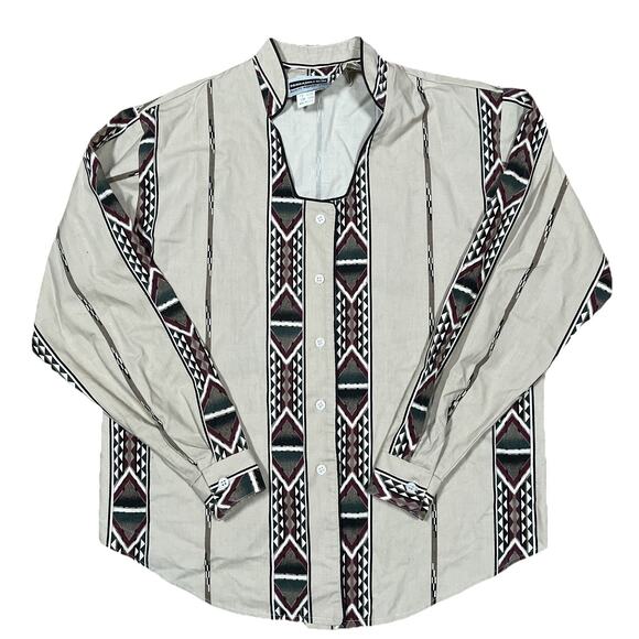 Vintage Womens Western Aztec Shirt S Panhandle Slim Deep Cut Band Collar USA - Picture 1 of 8